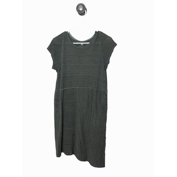 Eileen Fisher Size PM Petite M Linen Striped Dress Black Green Organic Short - Picture 1 of 10